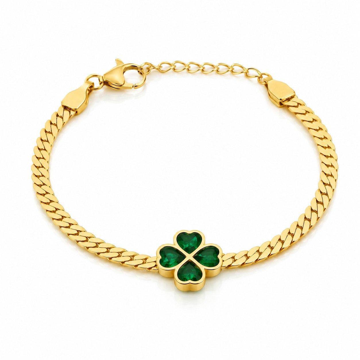 Emerald Clover Armband – 18K Gold